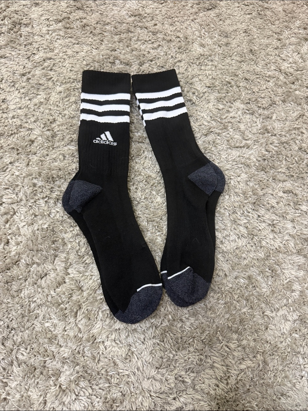 adidas Black Crew Athletic Socks with White Stripes